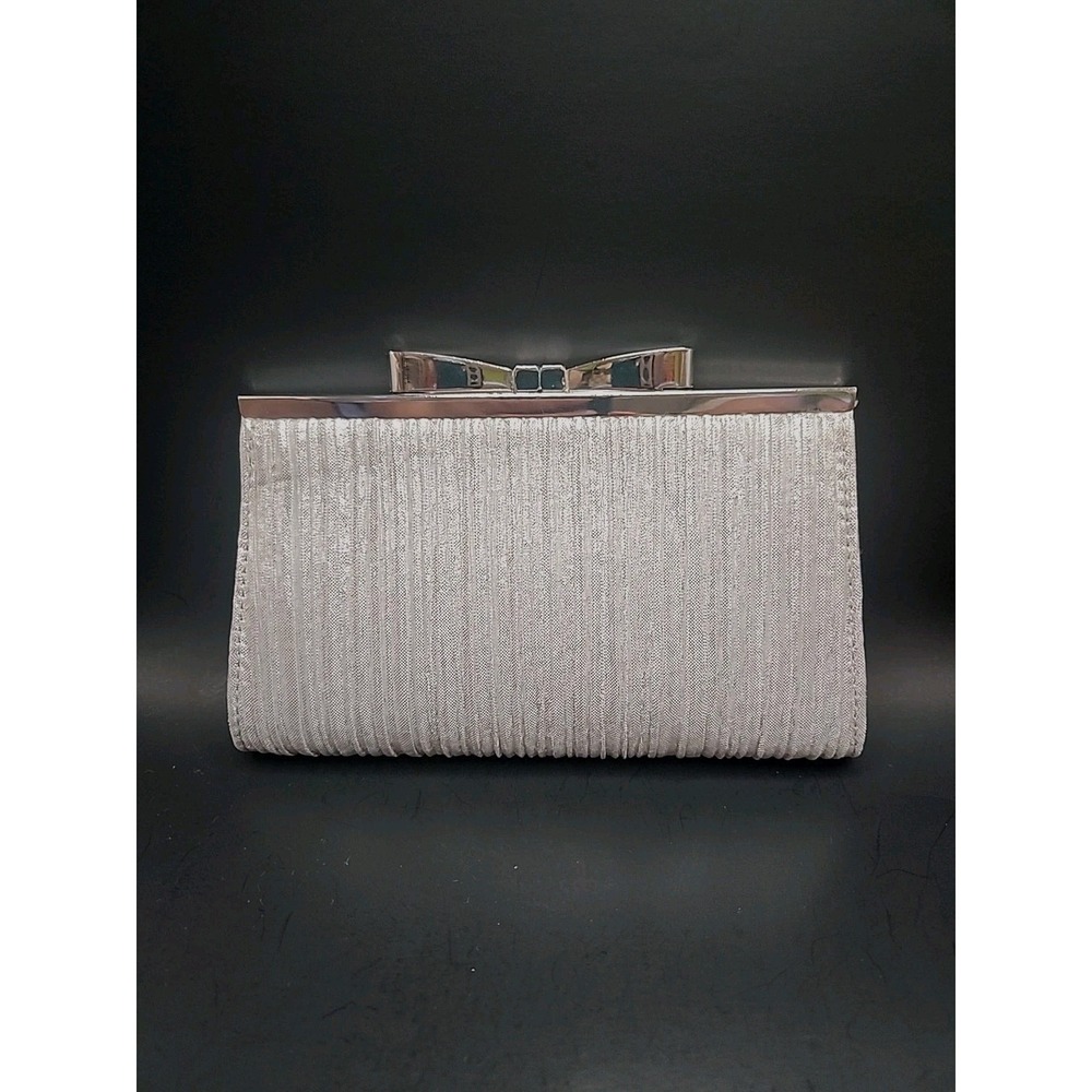 Vintage Payless‎ Metallic Silver Clutch Purse With Bow Shaped Clasp 8" X 5.5"